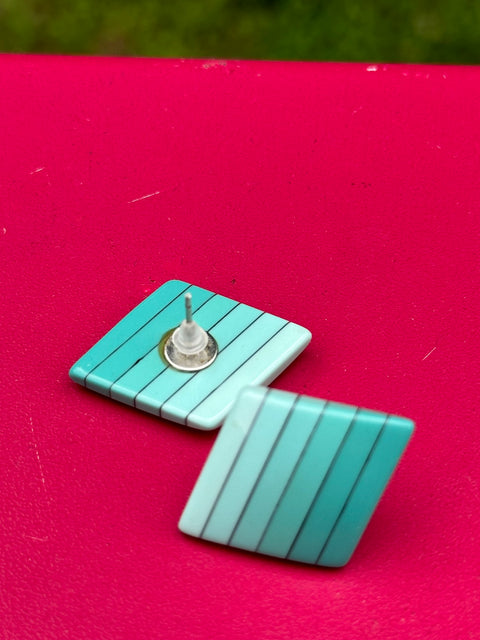 Vintage ~80s Blue Ombre Striped Geometric Earrings