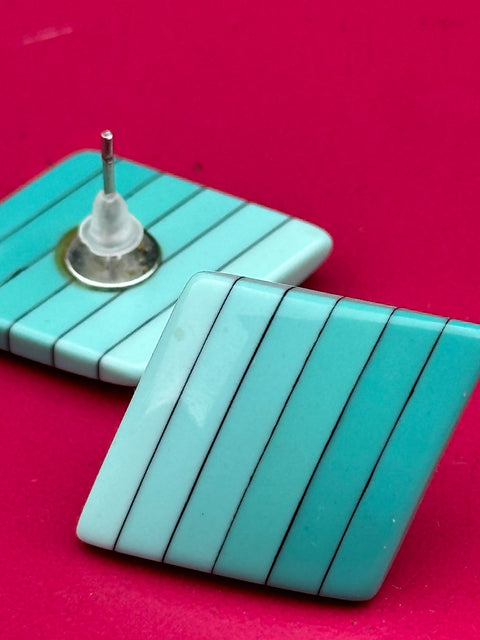 Vintage ~80s Blue Ombre Striped Geometric Earrings