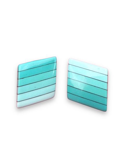 Vintage ~80s Blue Ombre Striped Geometric Earrings