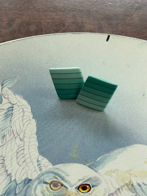 Vintage ~80s Blue Ombre Striped Geometric Earrings