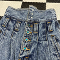 Vintage Rio Dark Acid Wash High Waisted + Blue Rhinestone Button Jeans ('3' ; 23" waist)