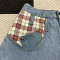 Vintage 90s Plaid Colorblock Denim Shorts ('3' ; ~25" waist)