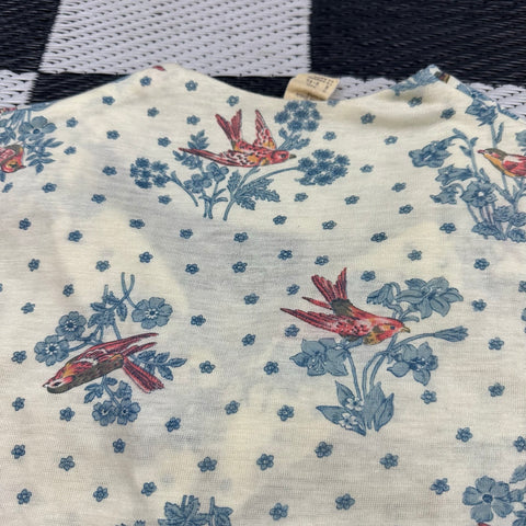 Vintage 70s Cropped Floral/Bird Zip-Up Blouse (9/10; ~S)