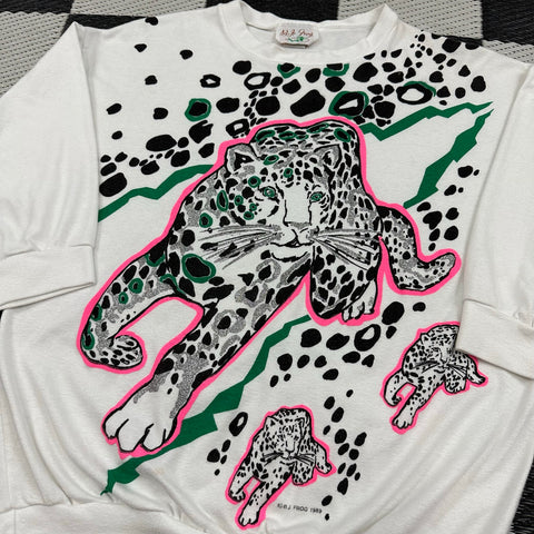 Vintage '89 BJ Frog Neon Glitter Leopard Pullover (M)