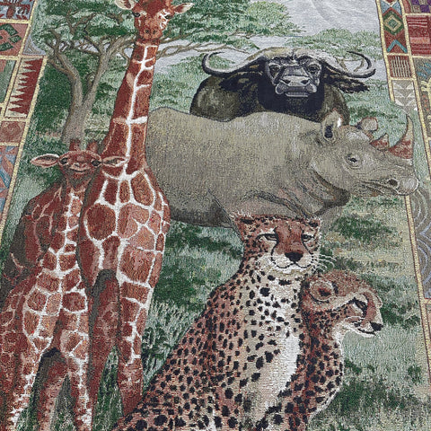 Vintage '99 Parker Fulton Safari Animals Tapestry Blanket