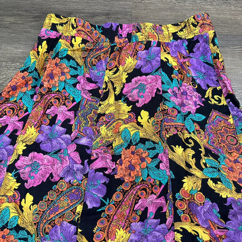 Vintage 80s Floral Paisley Patterned Skirt