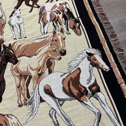 Vintage Crown Crafts Horse Tapestry Blanket