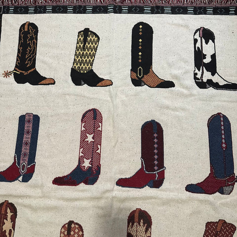 Vintage '92 MWW Western Cowboy Boots Tapestry Blanket