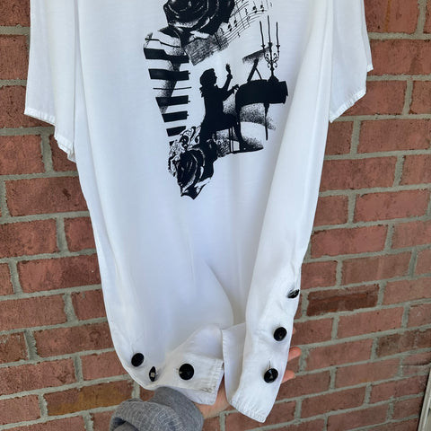 Vtg 80s Kohlhaas Collection Pianist Art Blouse🎹 (~M+)