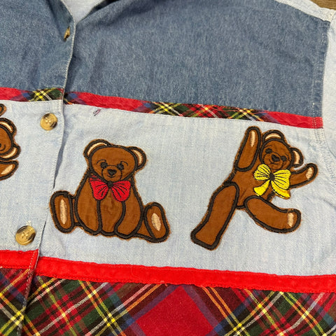 Vtg Embroidered Silly Teddy Bears Button-Up🧸 (M)