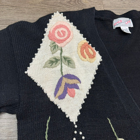 Vtg Spice of Life Embroidered Floral Cardigan (~M+)