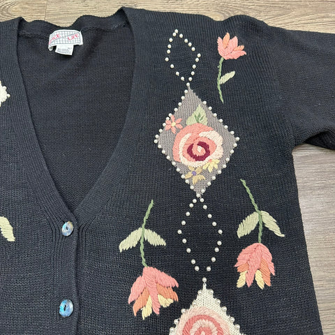 Vtg Spice of Life Embroidered Floral Cardigan (~M+)