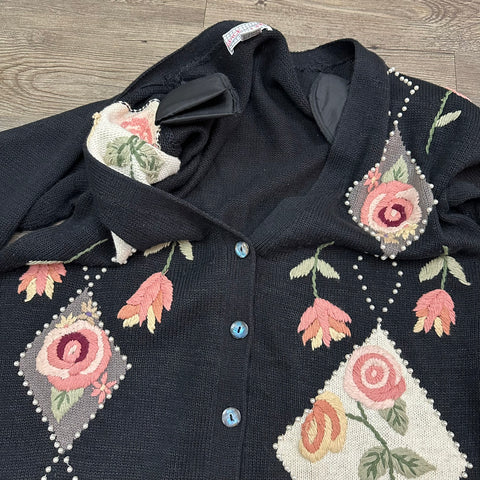 Vtg Spice of Life Embroidered Floral Cardigan (~M+)