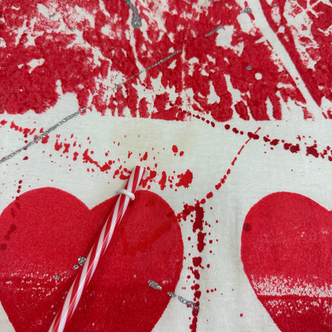 Vintage Red Hearts❤ Stencil/Glitter Paint-Splattered Tee ("1X" ; L/XL)