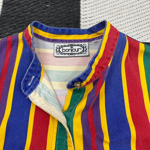 Vintage 90s Bonjour Rainbow Striped Sleeveless Button-Up (~L)