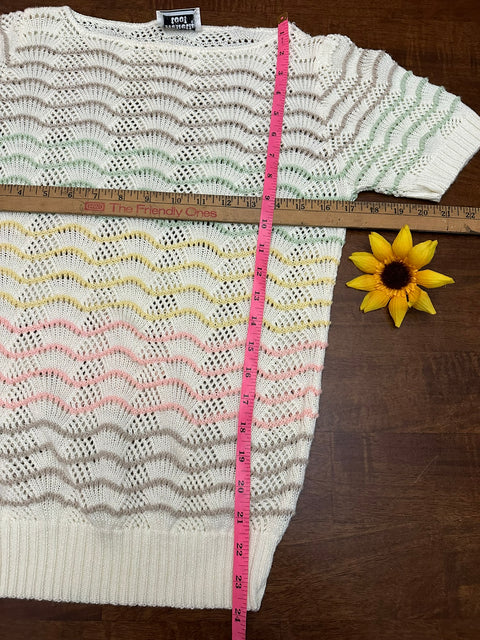 Vintage 1980s Rainbow Pastel Zig Zag Textured Sweater🌈 (~S)