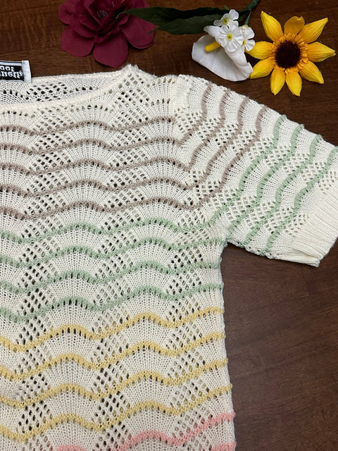 Vintage 1980s Rainbow Pastel Zig Zag Textured Sweater🌈 (~S)