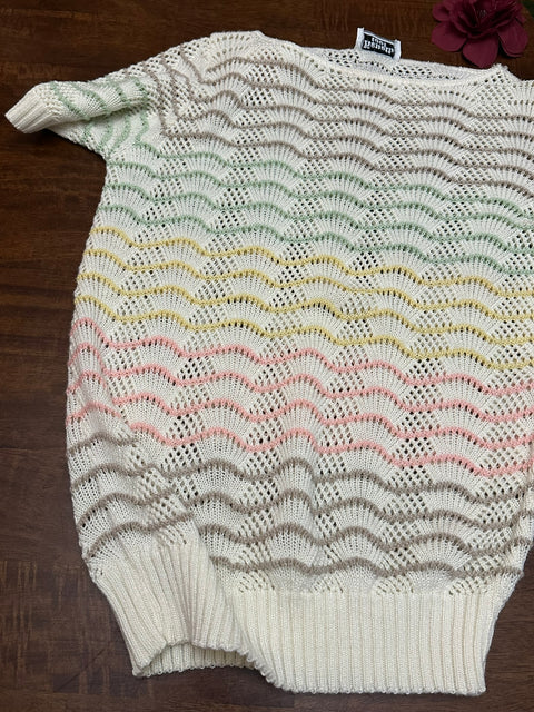 Vintage 1980s Rainbow Pastel Zig Zag Textured Sweater🌈 (~S)