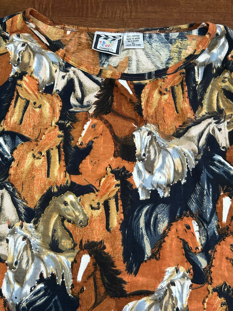 Vintage 90s Artsy Beaded Graphic Horse Print Shirt 🐴 (~L)