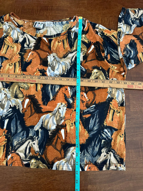 Vintage 90s Artsy Beaded Graphic Horse Print Shirt 🐴 (~L)