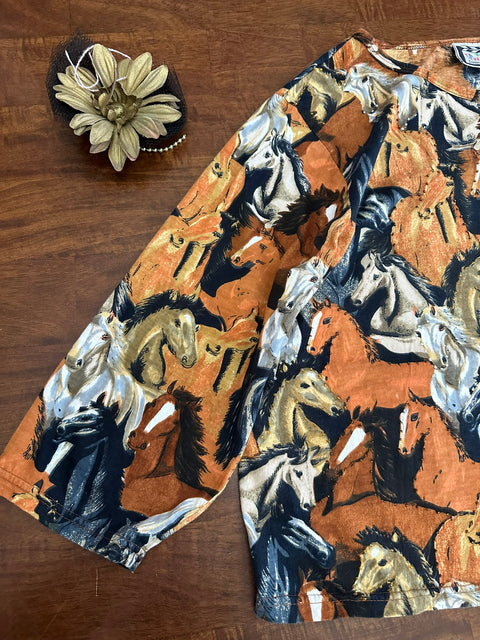 Vintage 90s Artsy Beaded Graphic Horse Print Shirt 🐴 (~L)