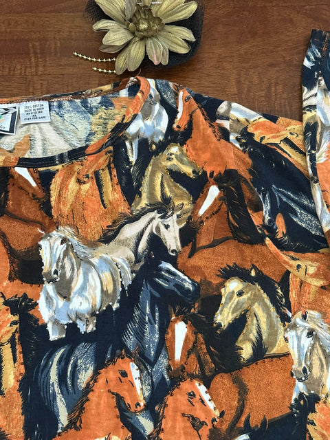 Vintage 90s Artsy Beaded Graphic Horse Print Shirt 🐴 (~L)