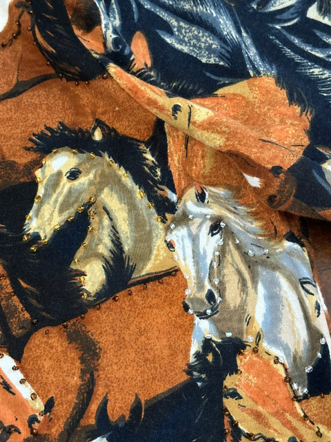 Vintage 90s Artsy Beaded Graphic Horse Print Shirt 🐴 (~L)