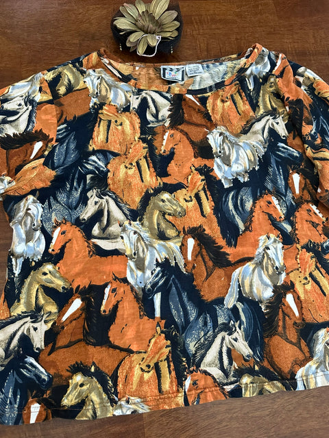 Vintage 90s Artsy Beaded Graphic Horse Print Shirt 🐴 (~L)