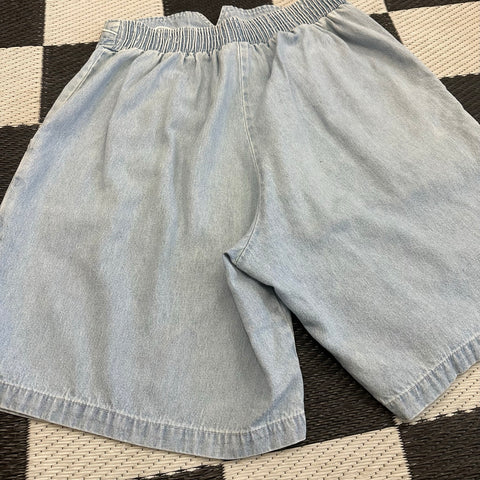 Vintage High Waisted Light Denim Studded Elastic Shorts ("S"; 30"-33" waist)