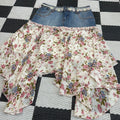 Y2K Crest Layered Denim/Floral Sheer Embellished Skirt ("5/6"; 30" waist)