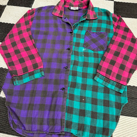 Vintage 90s Pink/Purple/Teal Colorblock Flannel (~M)