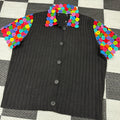 Vintage Michael Simon Rainbow "Fruit Loop" Crochet Sleeve/Collar Cardigan (L)