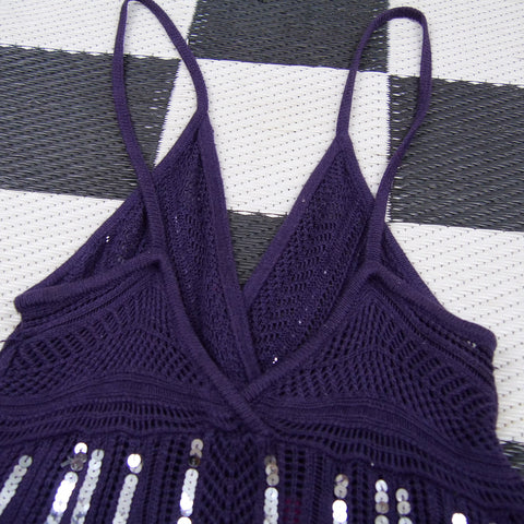Purple Sequin Crochet Fairycore Tank Top (M/~L)