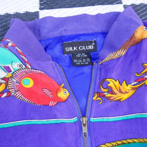 Vintage 100% Silk Fish Bomber Jacket (XL/2X)
