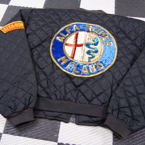 Vintage Alfa-Romeo Milano Sequin Quilted Cropped Bomber Jacket (M)