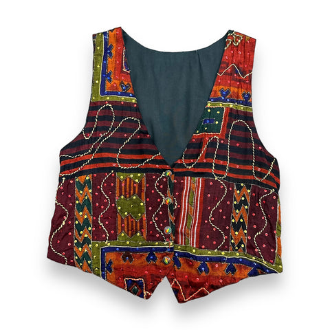 Vtg 80s Multicolor Sequin Beaded Vest (~S)