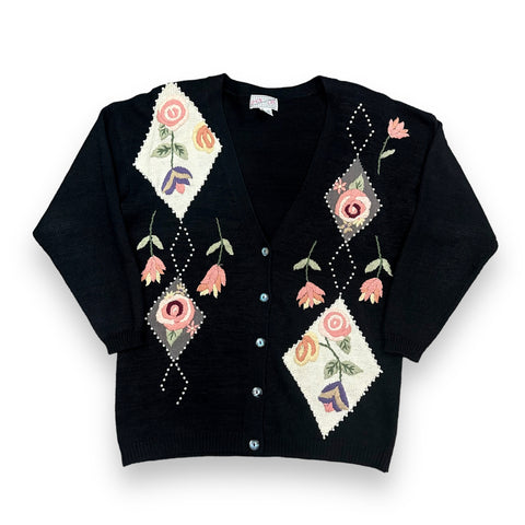 Vtg Spice of Life Embroidered Floral Cardigan (~M+)