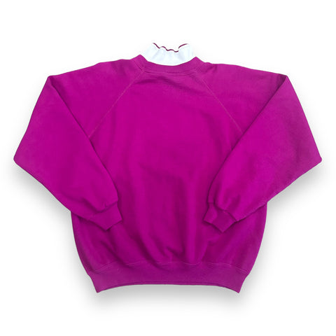 Vtg 90s Fuschia Pink Floral Bouquet Collared Sweatshirt (~M)