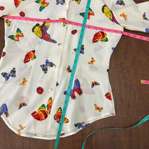 100% Silk Rainbow Butterfly Button-Up Blouse🦋 ('4' ; ~S)