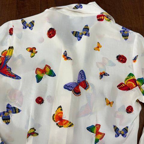 100% Silk Rainbow Butterfly Button-Up Blouse🦋 ('4' ; ~S)