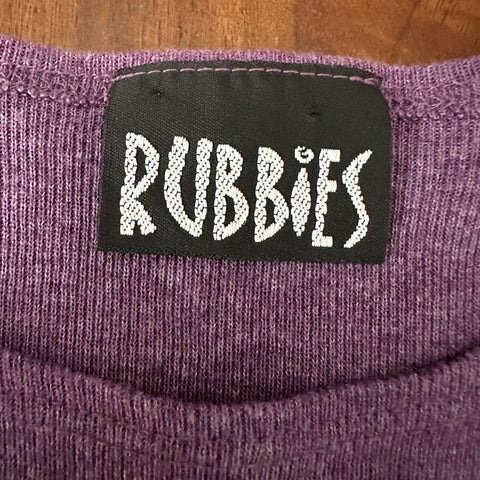 Vtg 80s 'Rubbies' Purple Frilly/Pearl Embellished Puffy Sleeve Crop Top (~M)