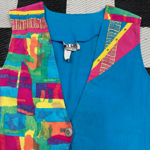 Vintage City Girl Blue Abstract Vest ("8"; ~M)