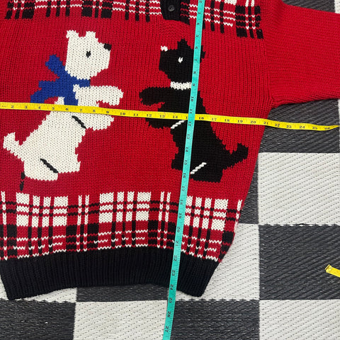 Vintage Westie/Scottie Dogs Knit Button Mock Neck Sweater (~S/M)
