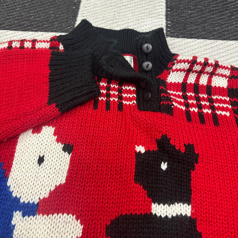 Vintage Westie/Scottie Dogs Knit Button Mock Neck Sweater (~S/M)