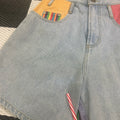 Vintage 90s Deadstock Rainbow Striped/Colorblock Denim Shorts🌈 ('10'; ~27" waist)