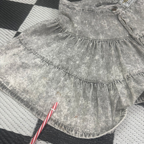 Vintage 80s Limited Express Grey Acid Wash/ Patchwork Ruffle Skirt ('9'; ~26" waist)