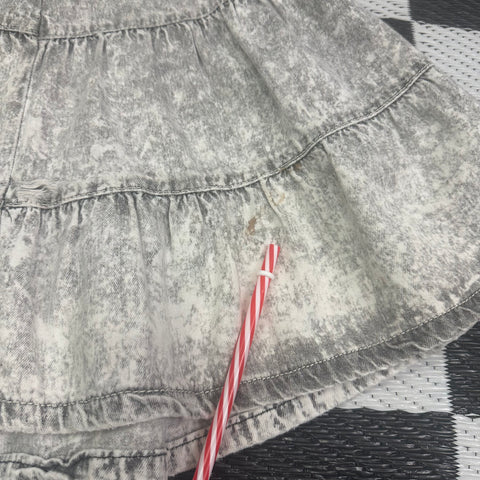 Vintage 80s Limited Express Grey Acid Wash/ Patchwork Ruffle Skirt ('9'; ~26" waist)