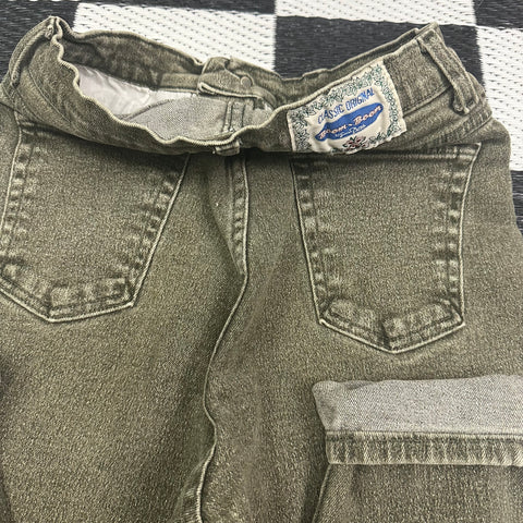Vintage Faded Olive Green Classic 'Boom Boom' Patchwork Jeans💚 ('11'; ~24/25" waist)
