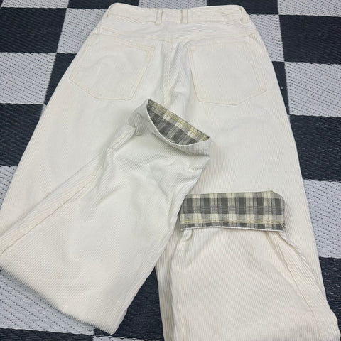 Vintage 80s White/Plaid Lined Corduroy Pants🤍 ('9/10' ; ~26" waist)