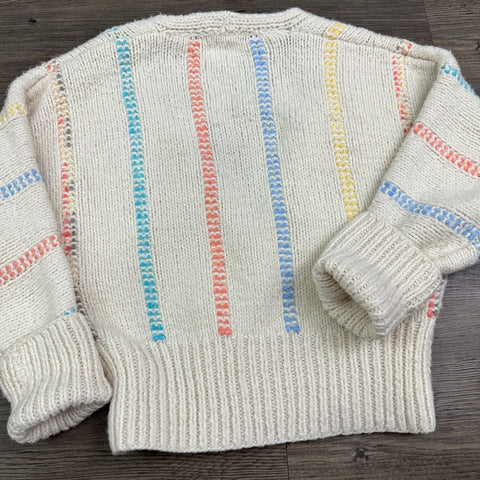 Vtg Pastel Striped 'Hand Knit by Mom' Cropped Cardigan (~S)